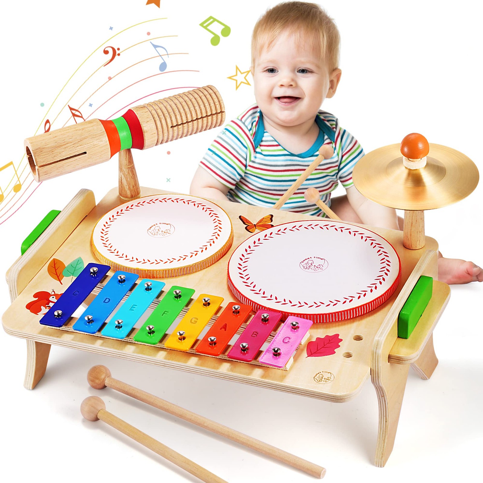 Kids Drum Set for Toddlers Baby Music Instruments 7 in 1 Montessori Preschool...