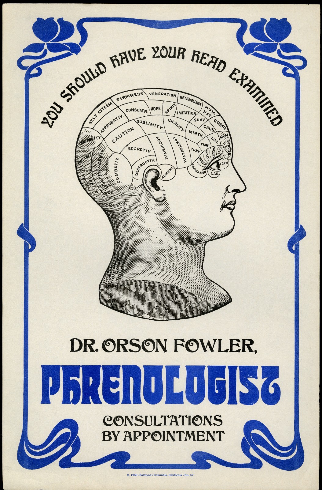 1966 YOU SHOULD HAVE YOUR HEAD EXAMINED PHRENOLOGIST POSTER, PSEUDOSCIENCE