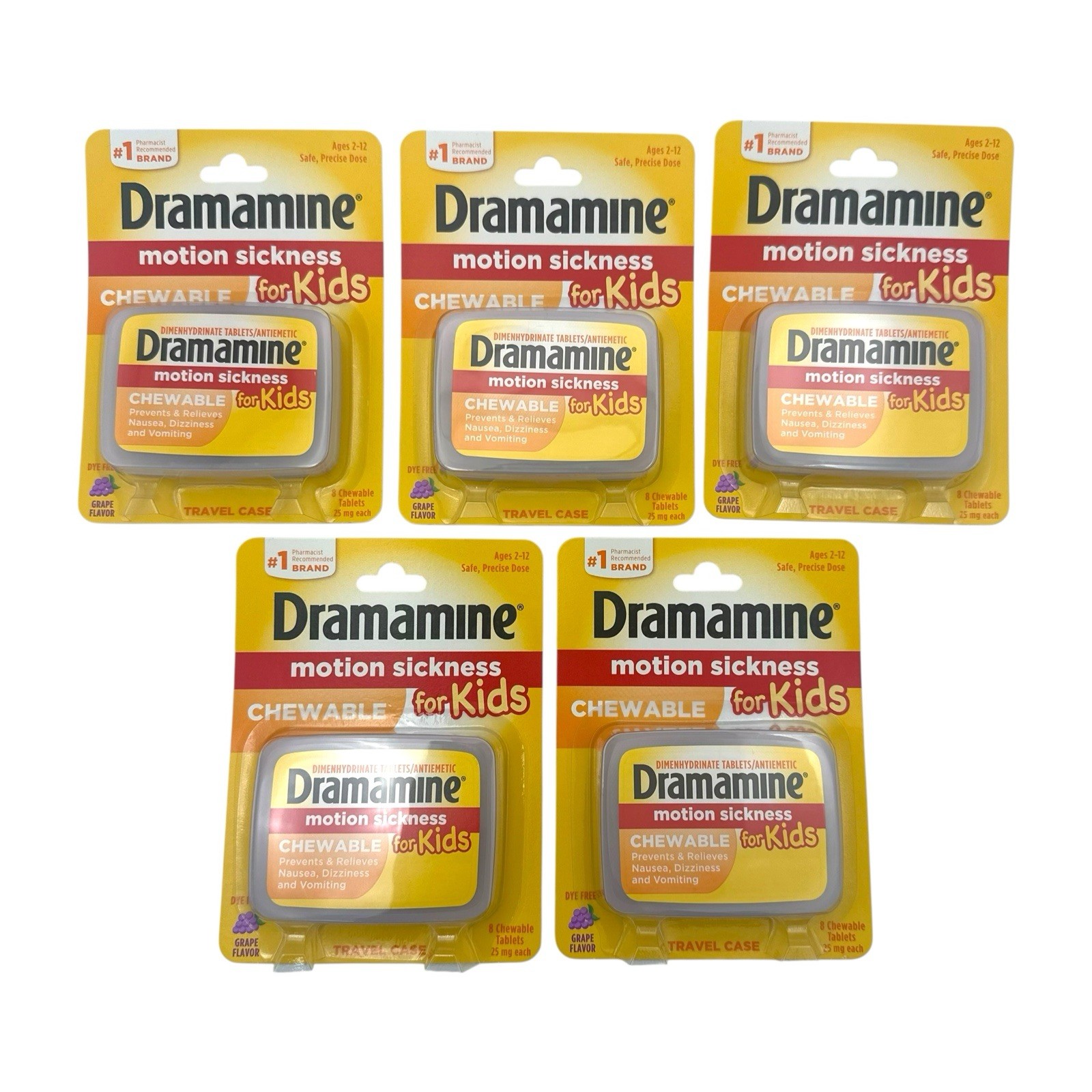 Dramamine Kids Chewable Motion Sickness Relief Grape 8 Count EXP 01/27 - 5 PACK!