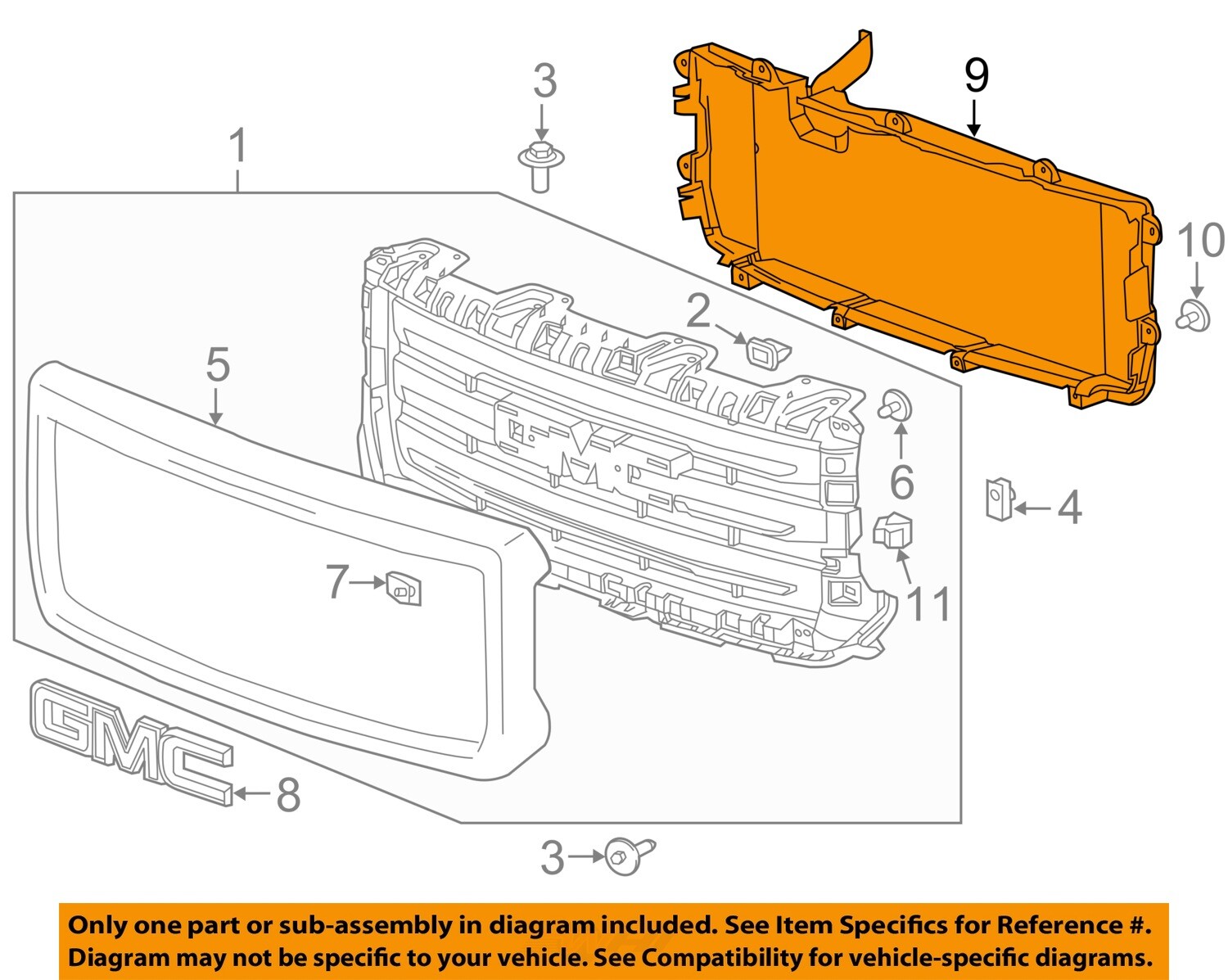 GM OEM 14-15 Sierra 1500 Grille Grille Components-Inner Grille 23322442