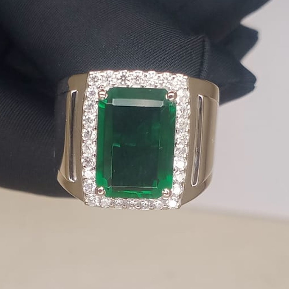 5.90Crt Emerald Natural Green Emerald & Diamond Men's Ring 950 Pt Solid Platinum