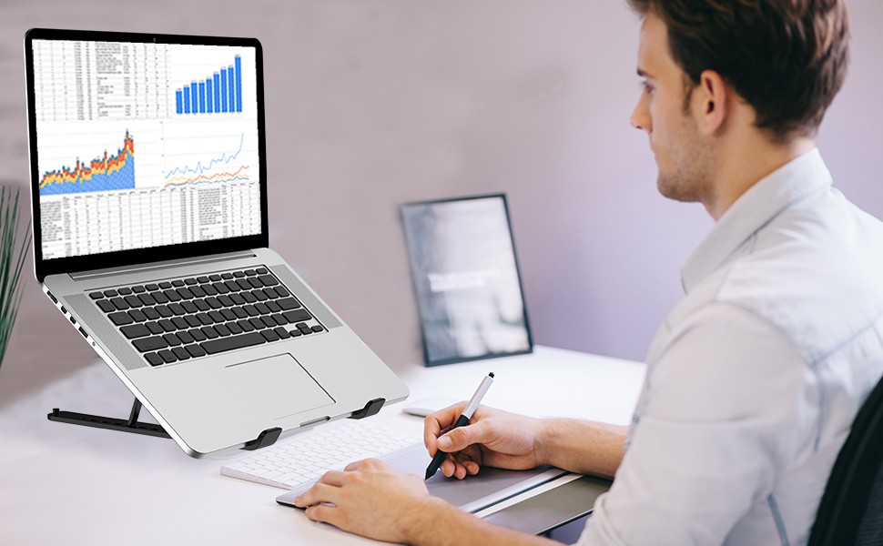 Laptop Stand for Desk, Adjustable Laptop Riser, Black | ABS+Silicone Foldable