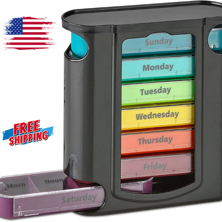 Stackable Pill Box Organizer 7 Day 4-Times A Day Weekly Medicine Dispenser