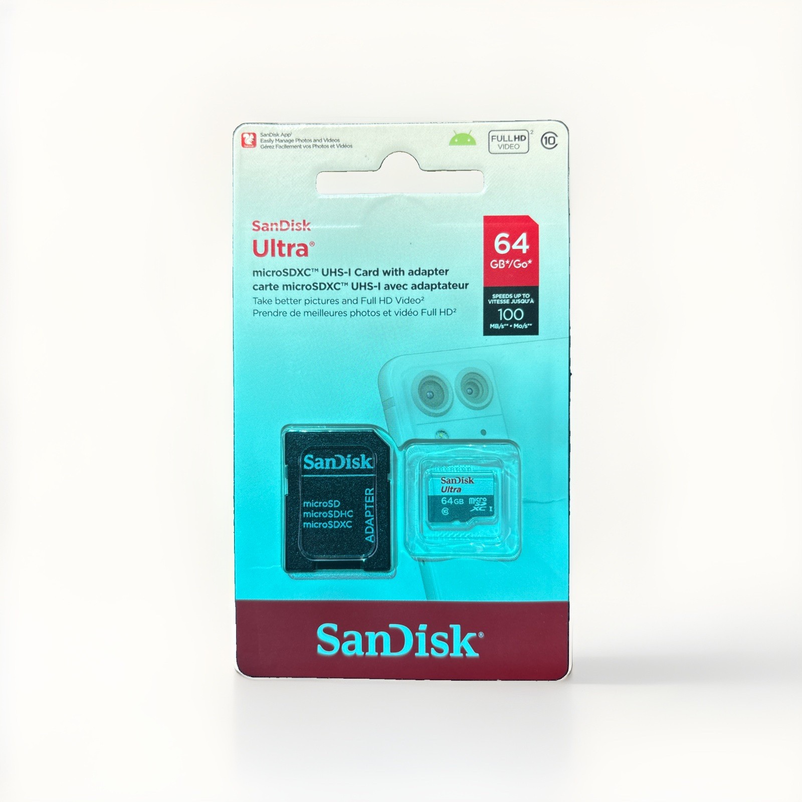 SanDisk Ultra 64GB microSDXC UHS-I Card w/ Adapter Class 10 High Speed Full HD
