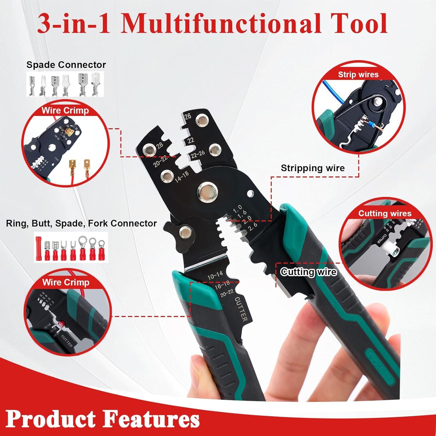 Wire Crimping Tool, Multifunctional stripping crimping pliers Wire stripper and