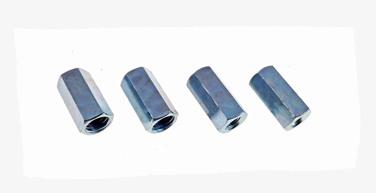 4 Pack 1/2-13 to 3/8-16 x 1 1/4" Long Reducer Coupling Nut - Zinc Plate 509900