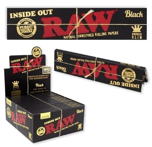 💛😎RAW BLACK KING SIZE SLIM "INSIDE OUT"ROLLING PAPERS FOR "BACKROLLING"50 PACK