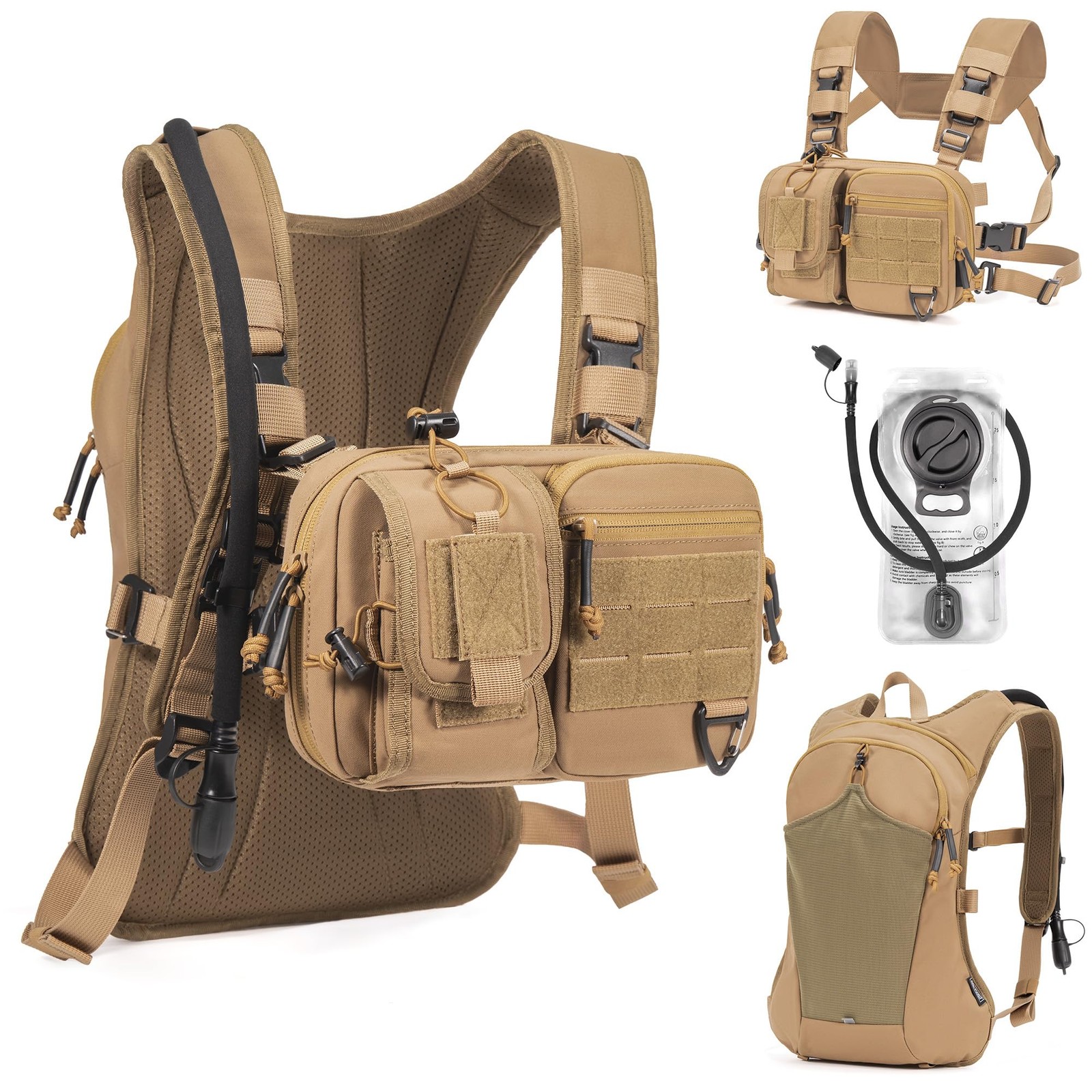 Cltac 2-In-1 Convertible Chest Pack And Hydration Backpack 2.5L Water Bladder