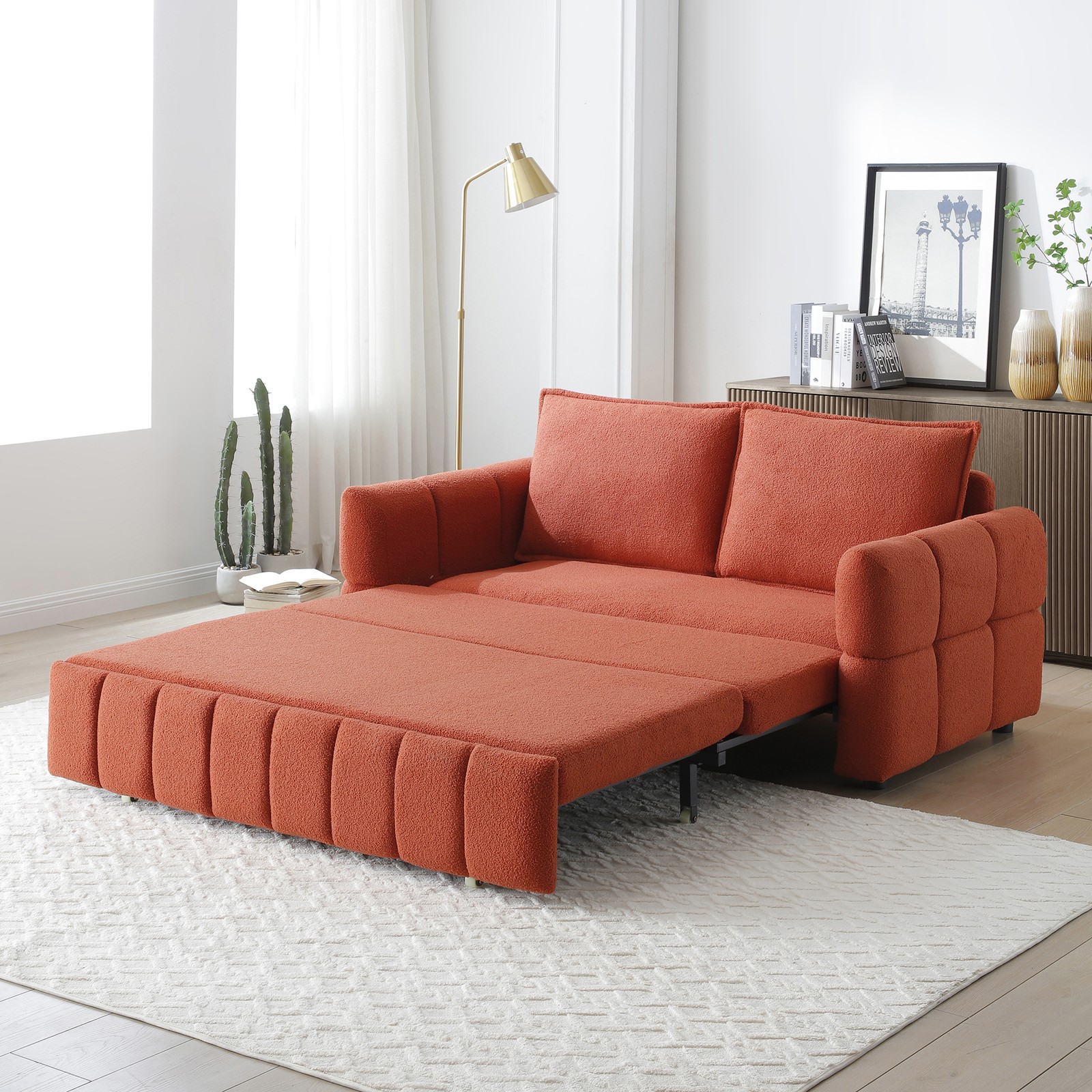 Sleeper Sofa, Sofa Bed- 3 in 1 Pull Out Couch Bed with Teddy Chaise for Living R