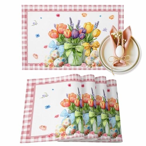 Flowers Easter Placemats Easter Eggs Spring Floral Table Mats Set of 6 Tulips
