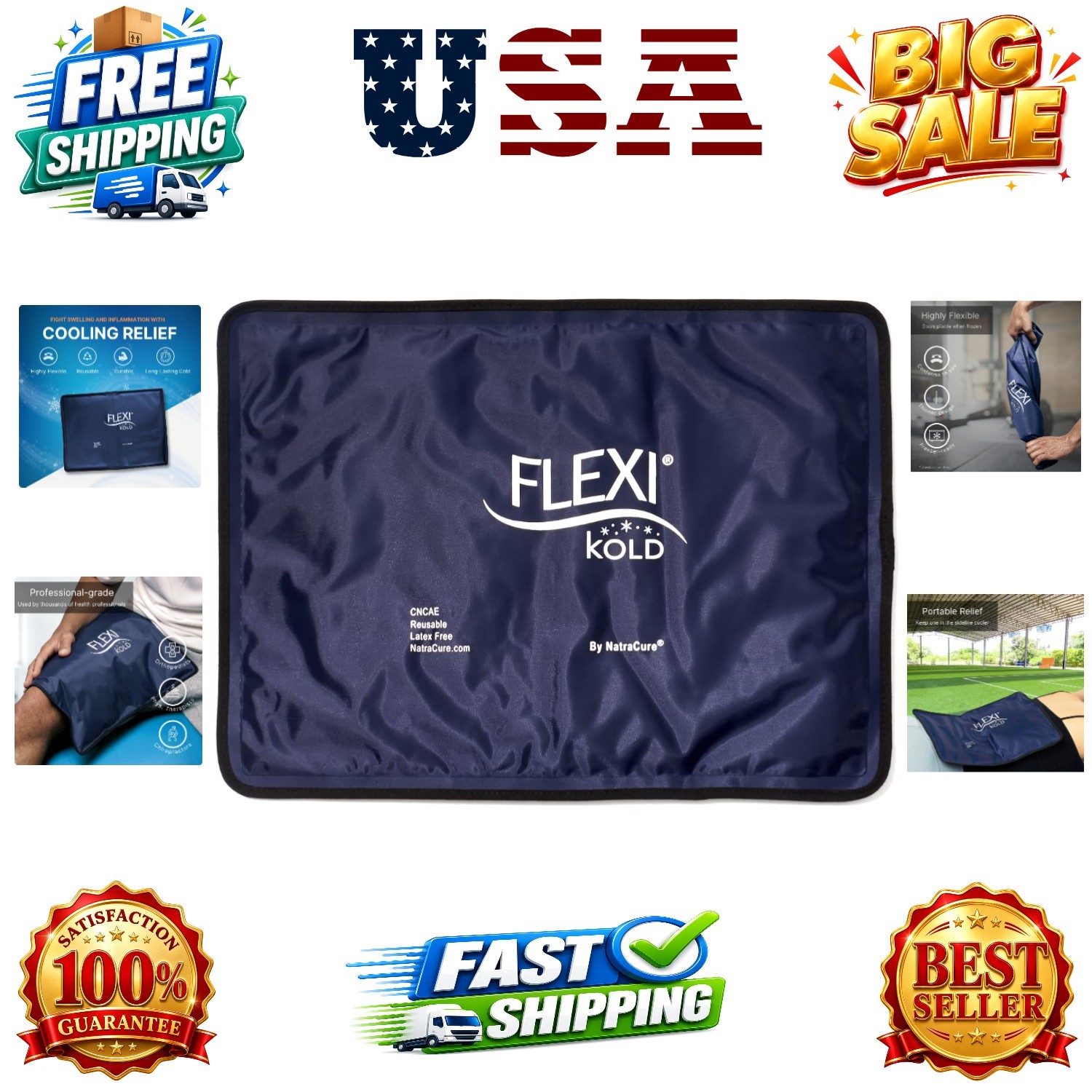 FlexiKold Gel Ice Packs Standard Large: 10.5" x 14.5" for Injuries Reusable, ...