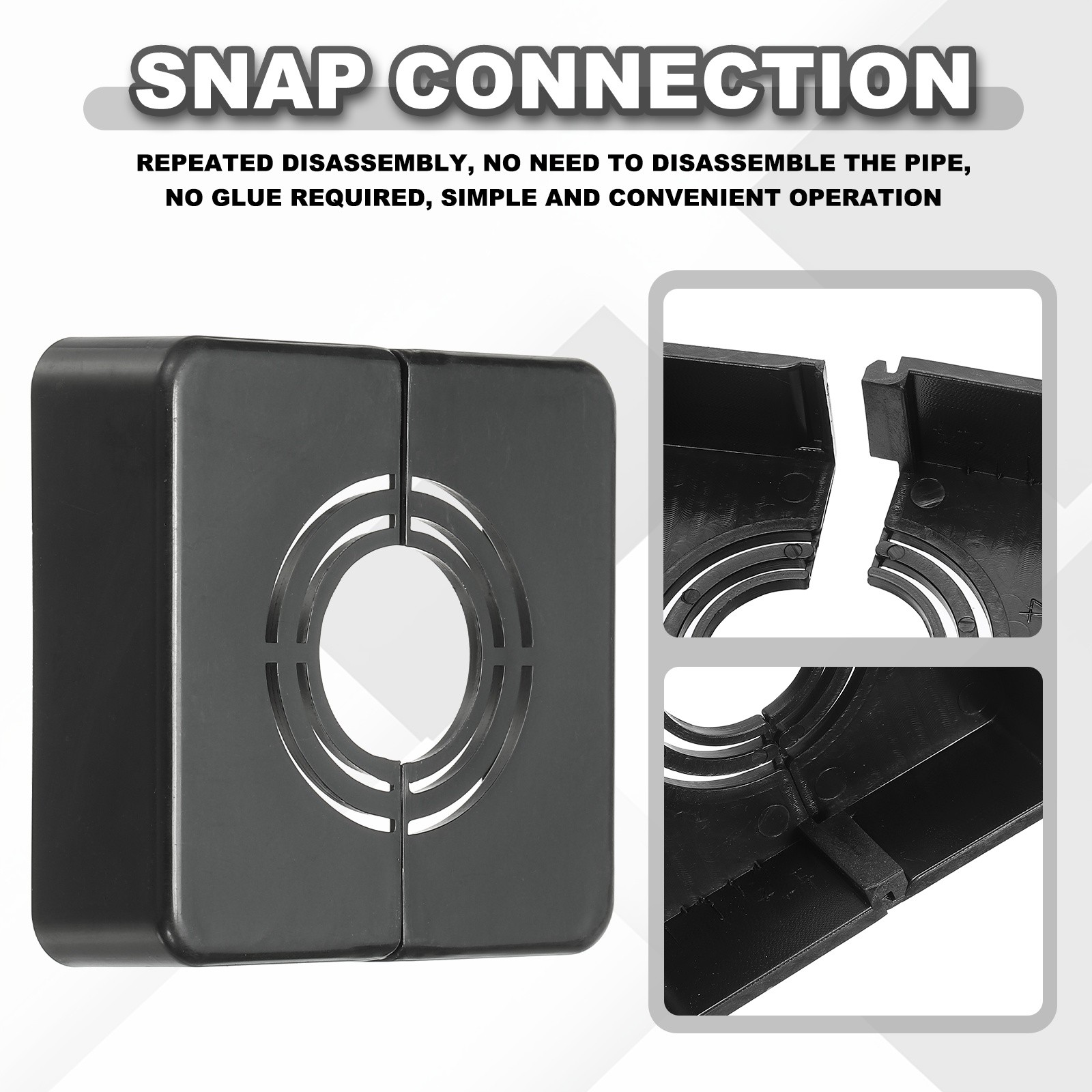 6pcs Wall Split Flange 0.79" Plastic Square Split Flange Pipe Cover, Black