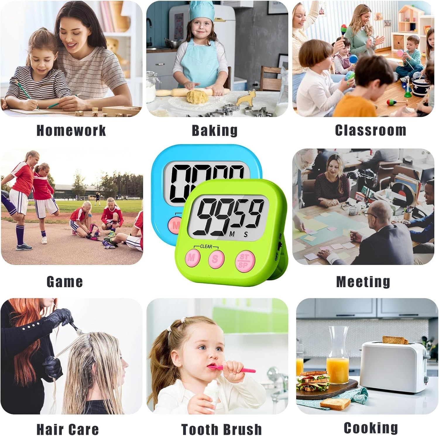 2 Pack Digital Classroom Timers for Kids - Easy to Use & Readable Large Screen