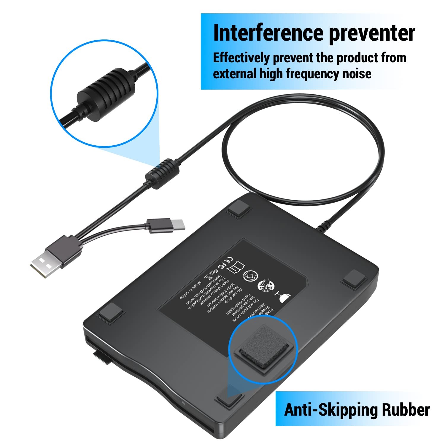 3.5 Floppy Drive USB External, Portable Floppy Disk Reader for Laptop, Plug a...