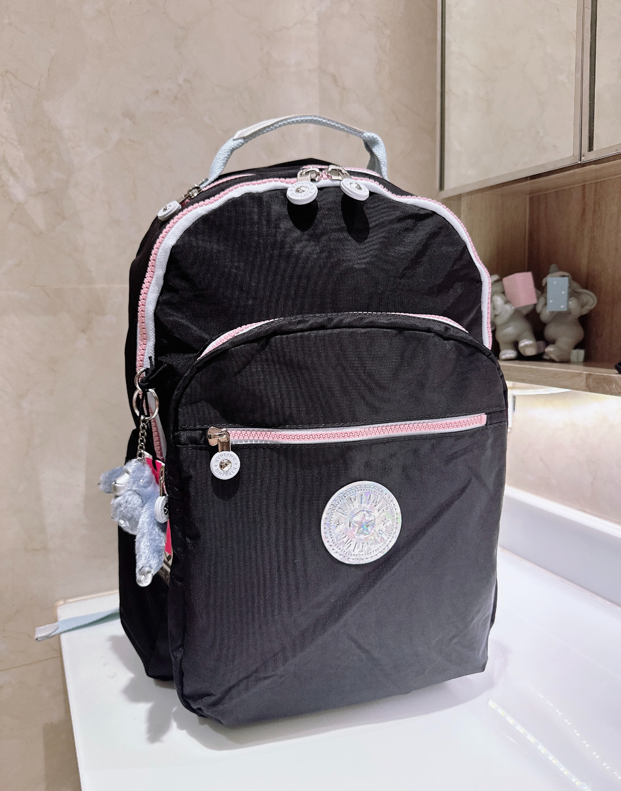 NWT Kipling Seoul vintage laptop Large Backpack in black pink  45cm