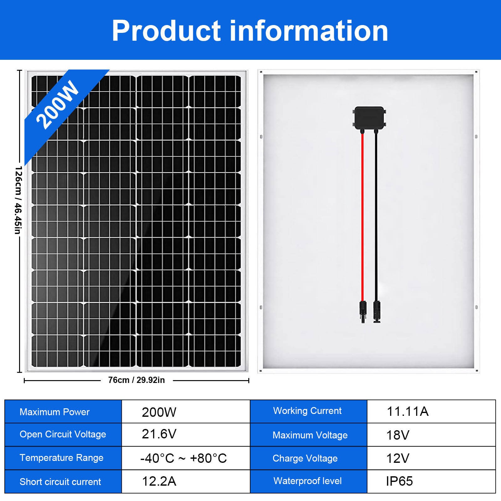 200W 12V Solar Panel 9BB Monocrystalline Solar Module Solar Panels for Home Roof