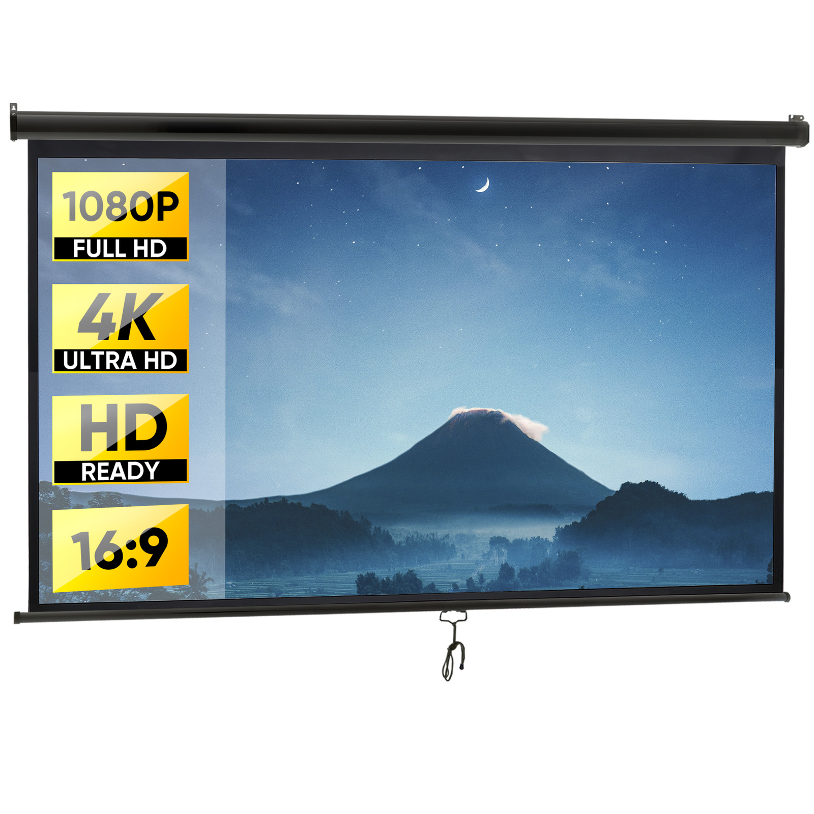 Portable Pull Down 100" 16:9 Hd Projection Screen Home Office Indoor Outdoor Use