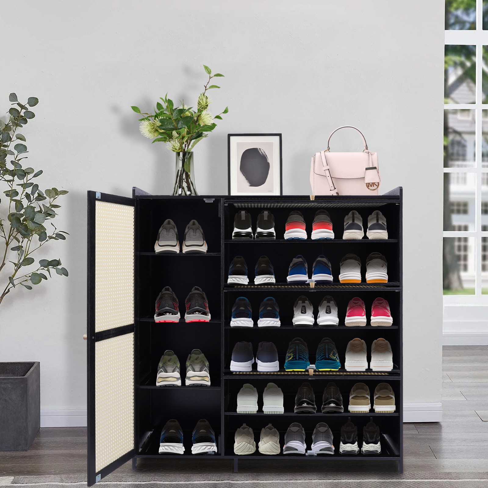 Shoe Cabinet Sneaker Organizer Shoe Shelves with 4 Doors  for Entryway