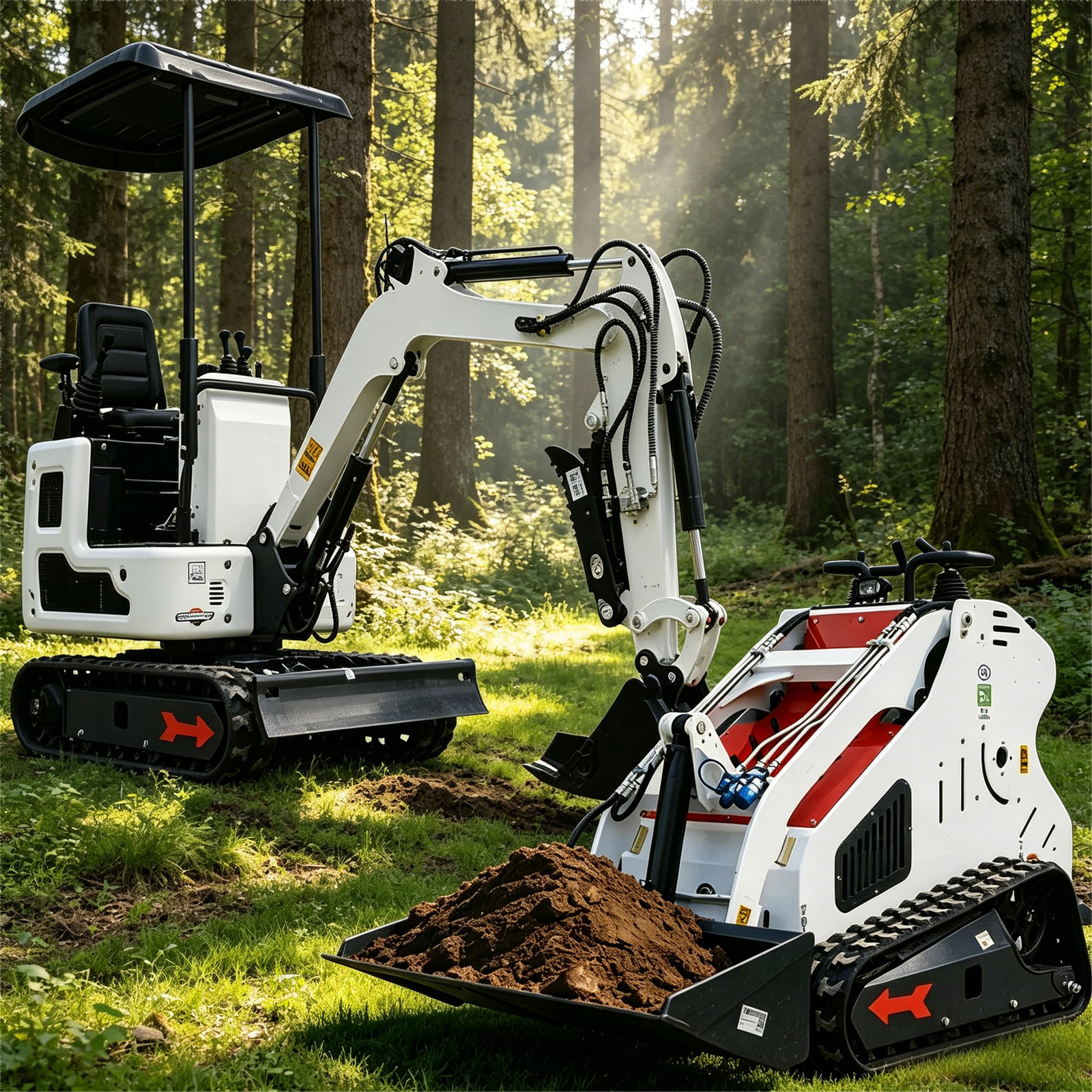 1 Ton Mini Excavator + Skid Steer, Briggs & Stratton Engine, 13.5/13.6HP Tracked