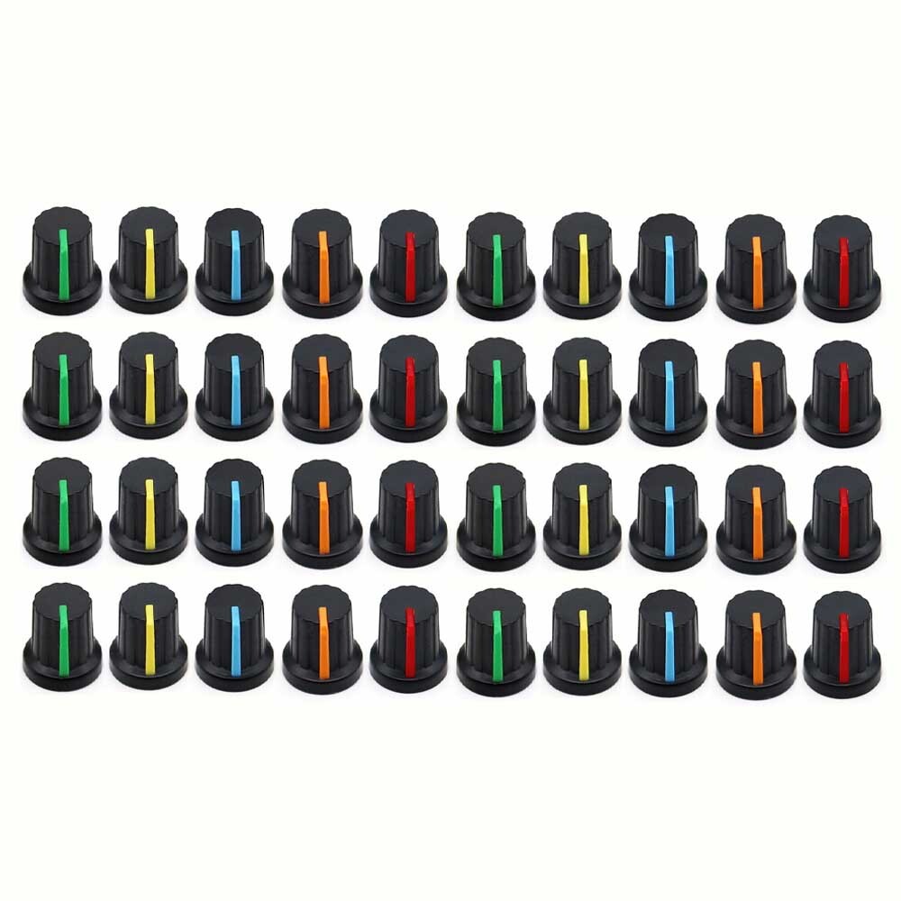 40PCS 6mm Shaft Hole Plastic Threaded Knurled Potentiometer Knobs Cap KIT 15*15