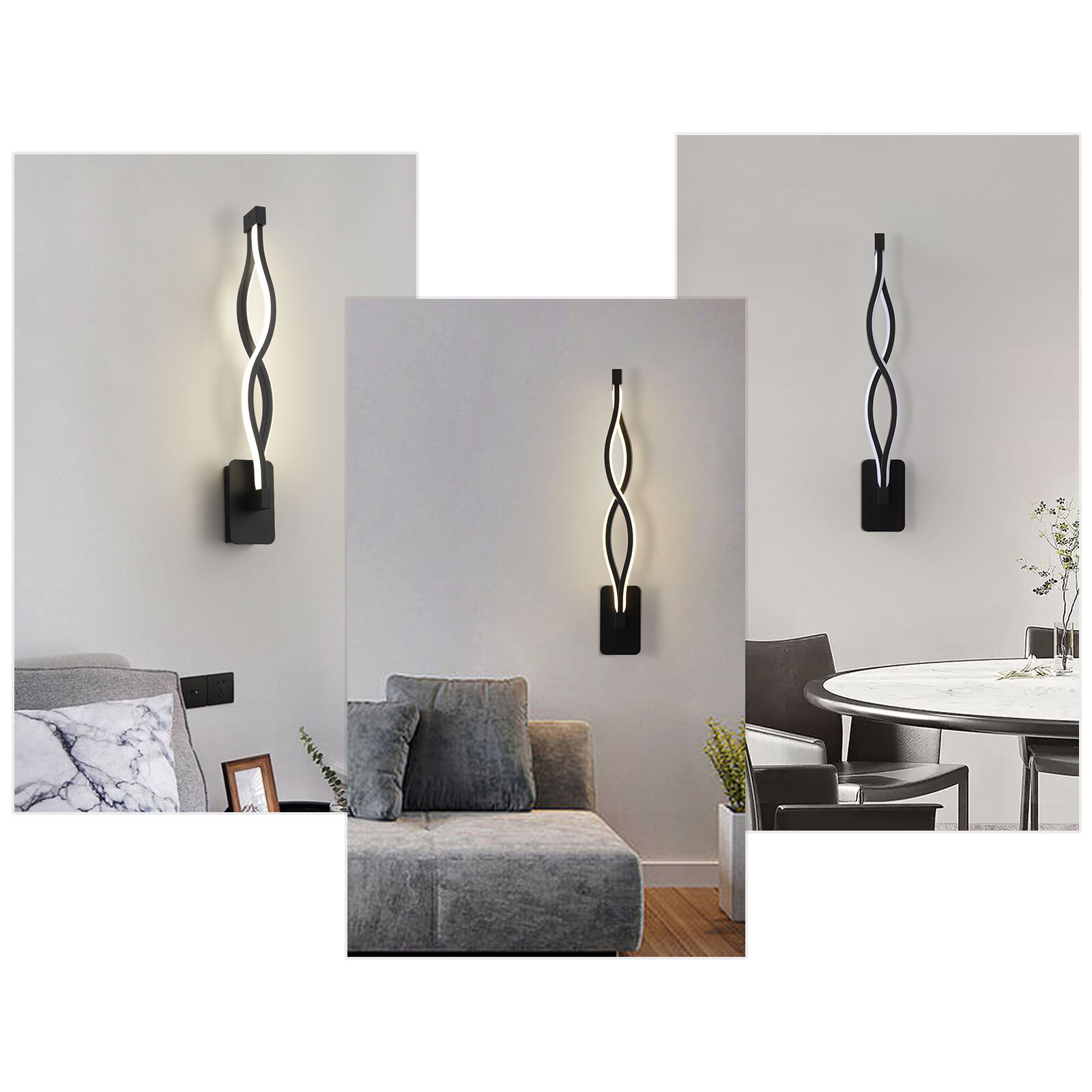 Modern 16W LED Wall-mounted Light Lamp Dimmable Black+Clear Wall Sconce Lighting