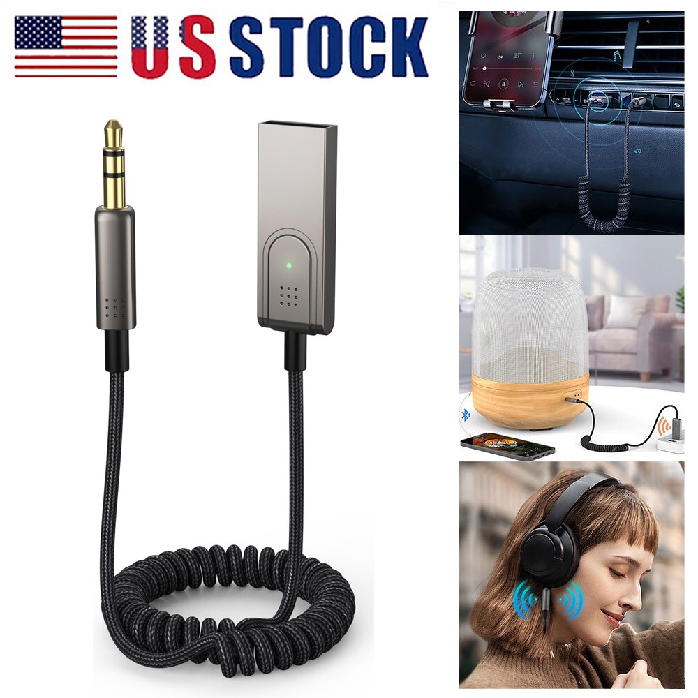 USA AUX To Bluetooth 5.1 Adapter 3.5mm Bluetooth Receiver Microphone For Car