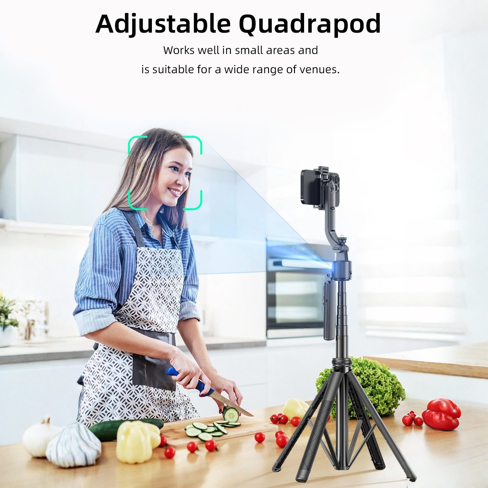64'' Selfie Stick AI Face Tracking Tripod 360° Rotation Remote & Gesture Control