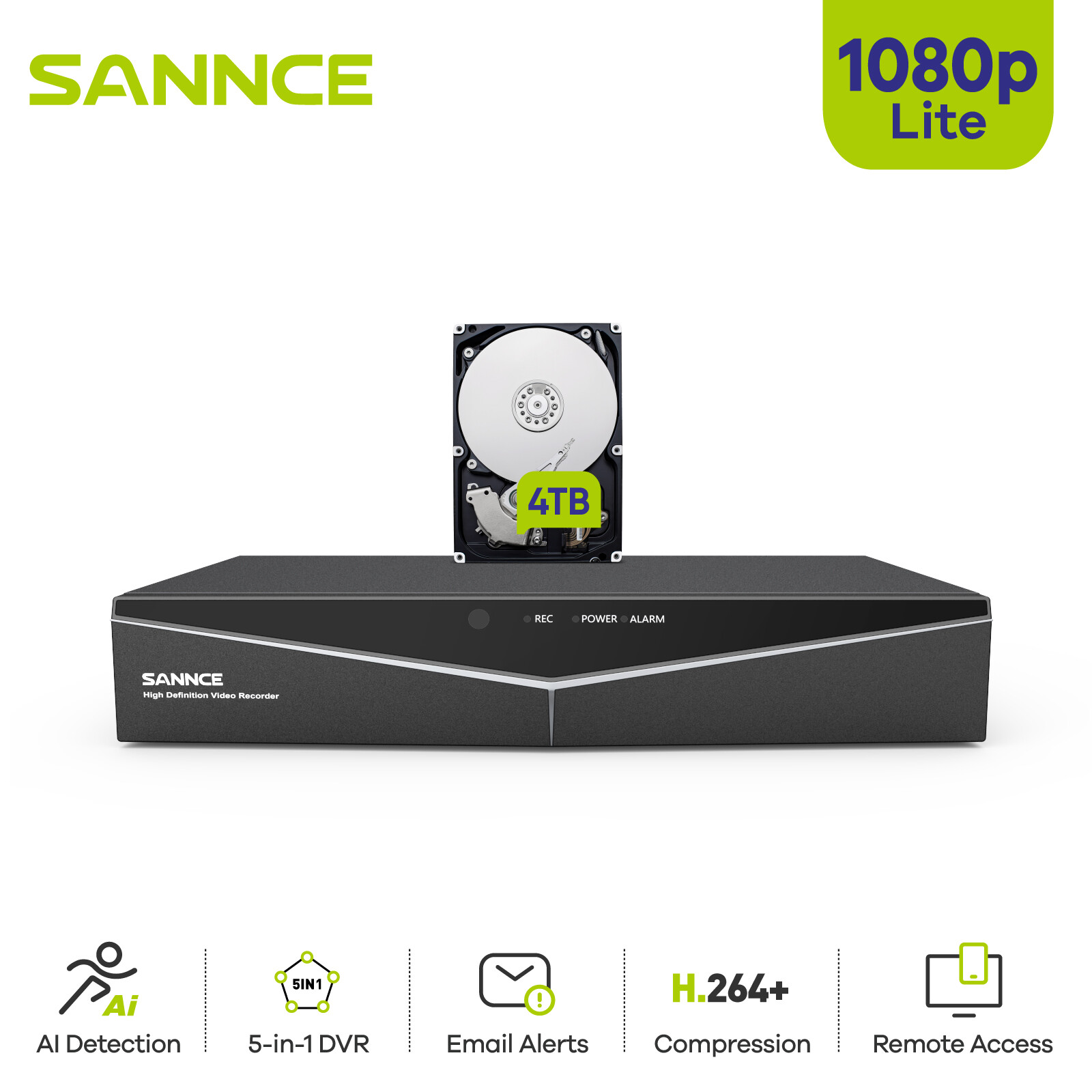 SANNCE 16CH 8CH 1080P Lite DVR Video Recorder CCTV Security System AI Detection