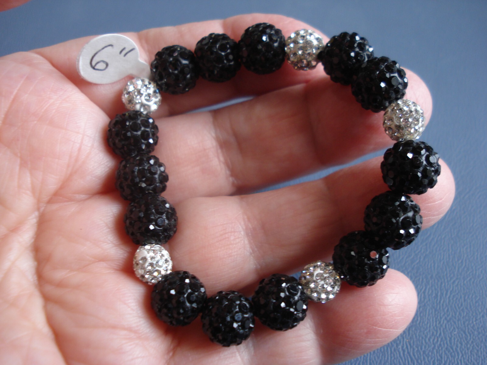 6" Stretch Magic EASY ON OFF No Clasp Black & Silver Fireball 10mm Bead Bracelet