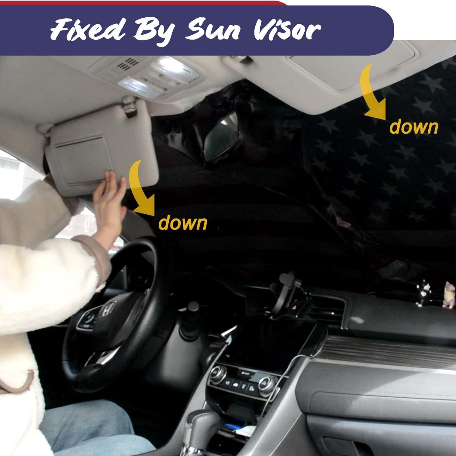 Car Windshield Sun Shade Visor Foldable Front Window UV Rays Protection US Flag