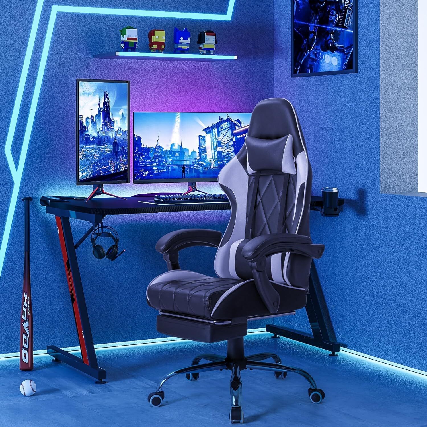 High Back Gaming Chair Computer Chair with Footrest and Massage Lumbar Support
