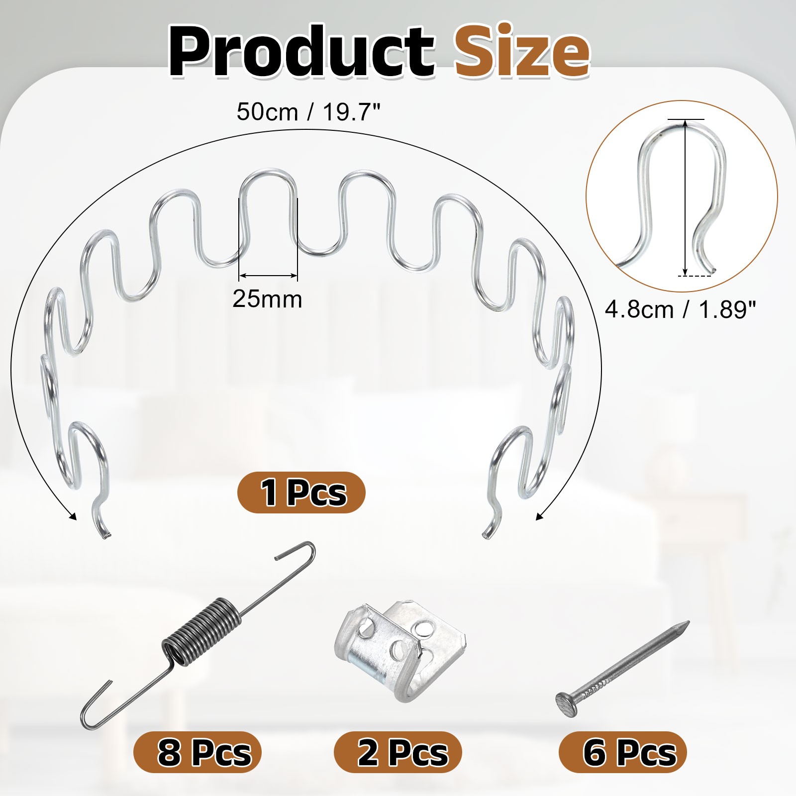 19.7" Upholstery Spring Replacement Kit, Sagging Cushions Repair Kit Silver
