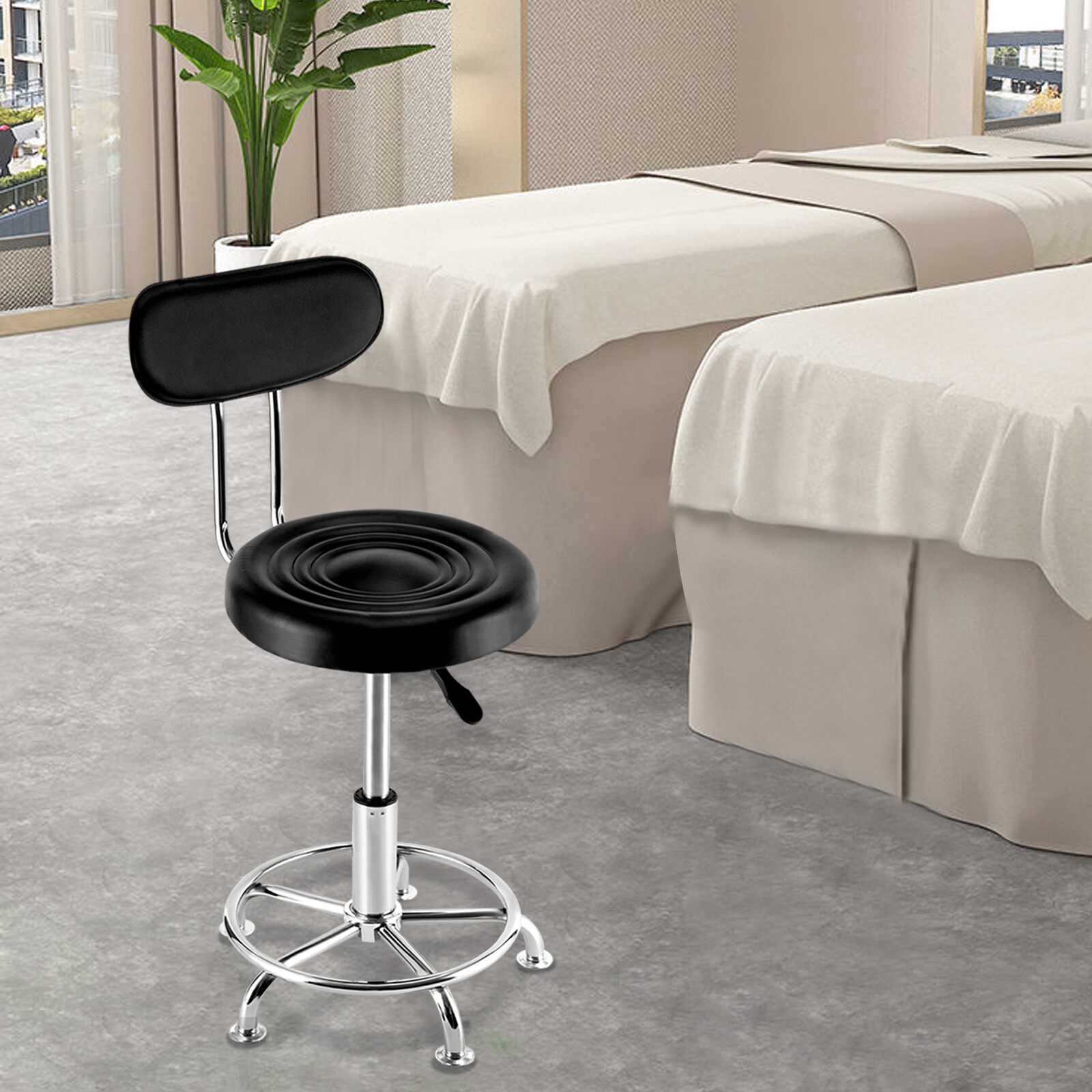 Leather Stool Work Shop Seat Chair Height Adjustable Garage Stool With Backrest