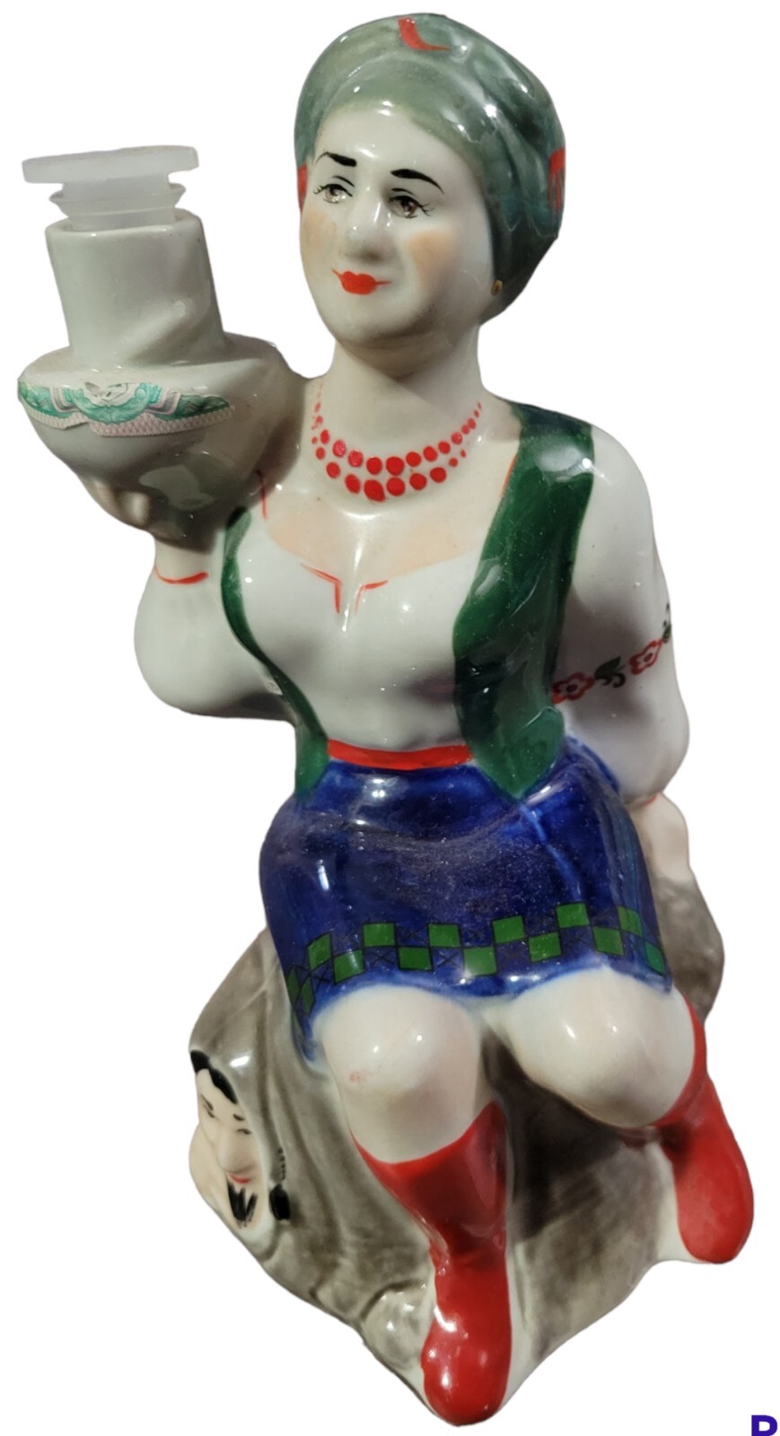 Ukrainian Barmaid Man Hiding Vodka Liquor Decanter Hand Painted Ceramic Vtg