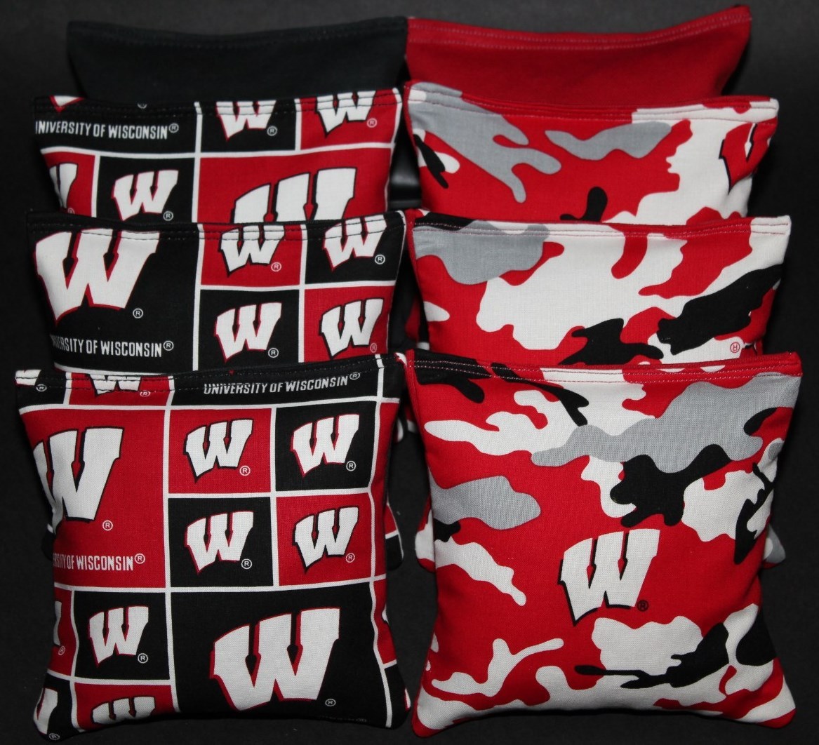 8 ALL WEATHER CORNHOLE BEANBAGS made w University of Wisconsin BADGERS Fabric