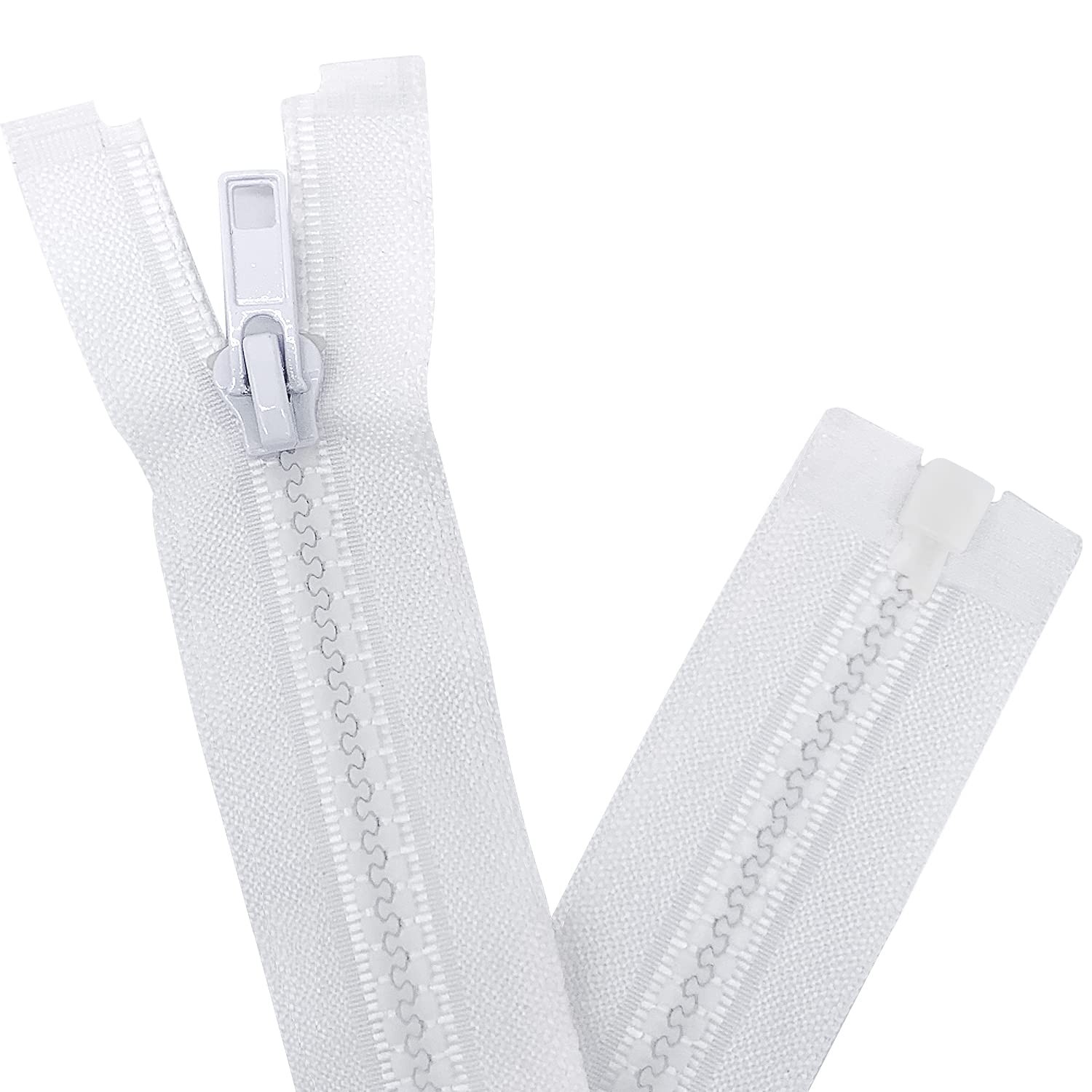 #5 37 Inch Separating Jacket Zippers 2 PCS White Molded Plastic Bulk DIY