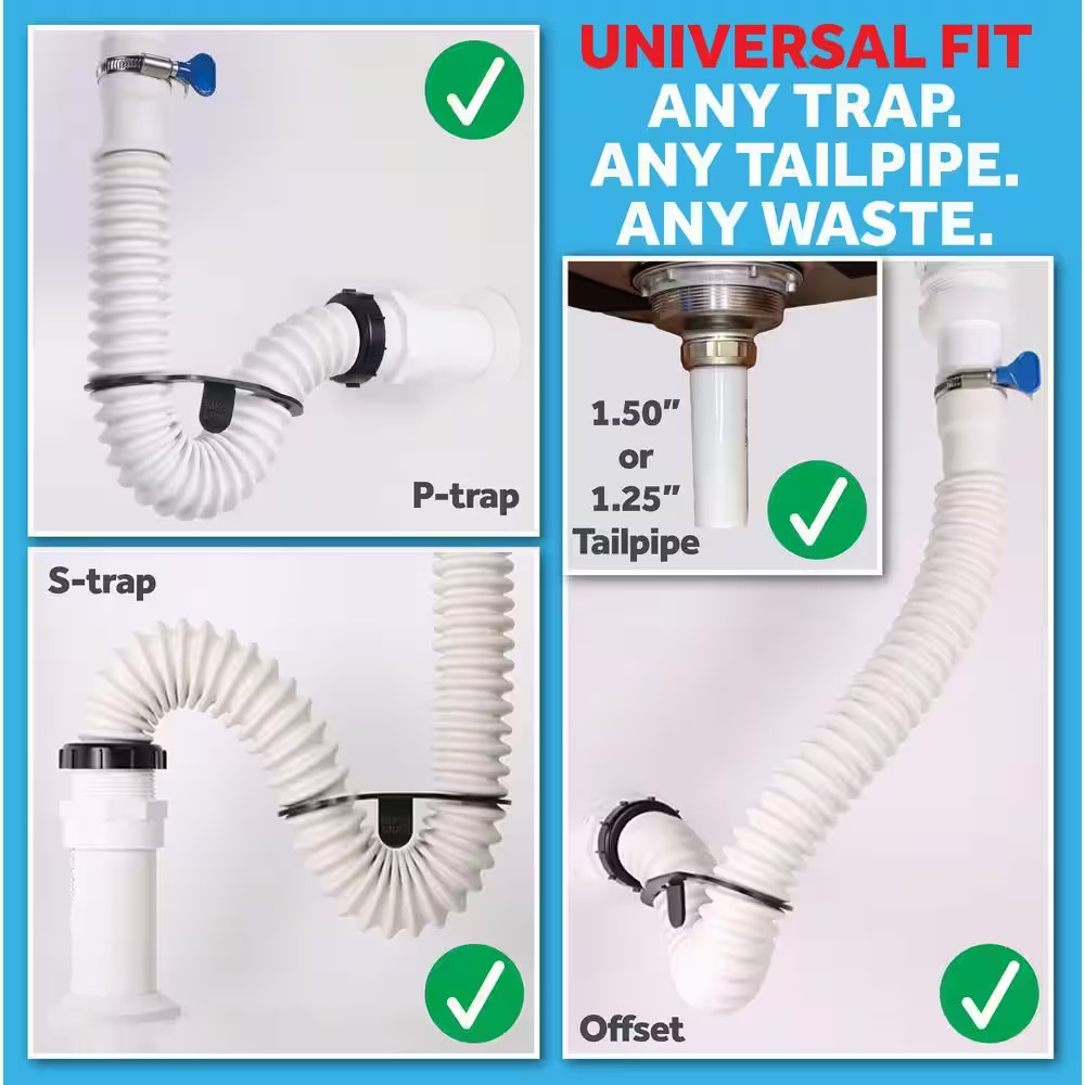 1.25 In. Rubber Threaded P-Trap Bathroom Single Sink Drain Kit