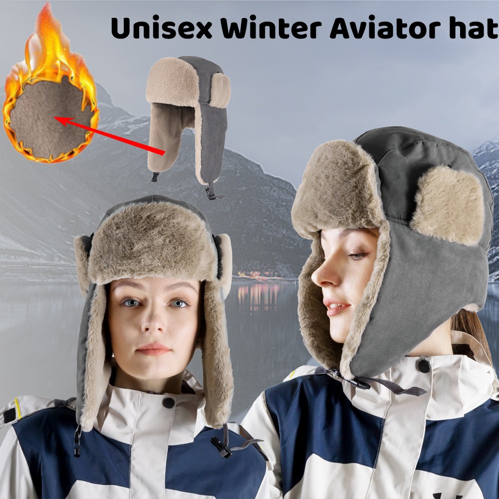 Unisex Gray Winter Russian Soft Padded Earmuffs Hat Warm Hat Winter Skiing Sport