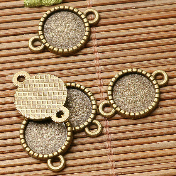 60pcs antiqued bronze color round cabochon setting in 10mm connector  EF3048
