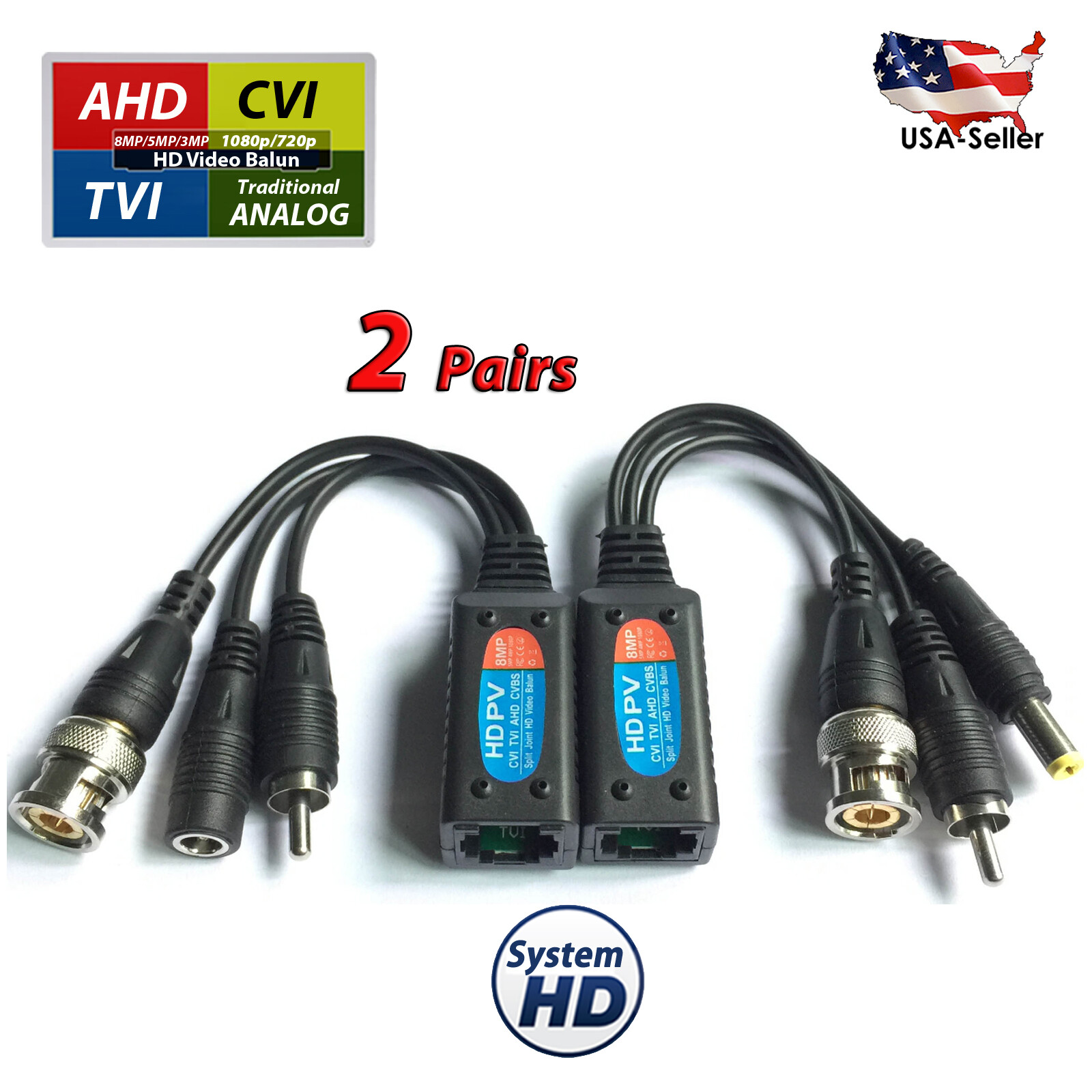 8MP CCTV Camera Passive Power Video Audio Balun PTZ Data via UTP RJ45 Cat5 Cat6
