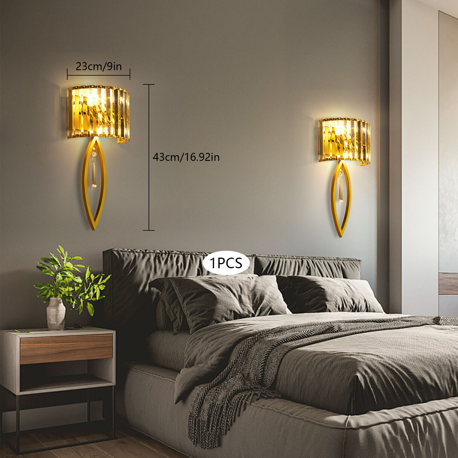 Crystal Wall Lamp, Lamp Living Room Bedside Corridor Wall Lamp, Retro Gold, 110V