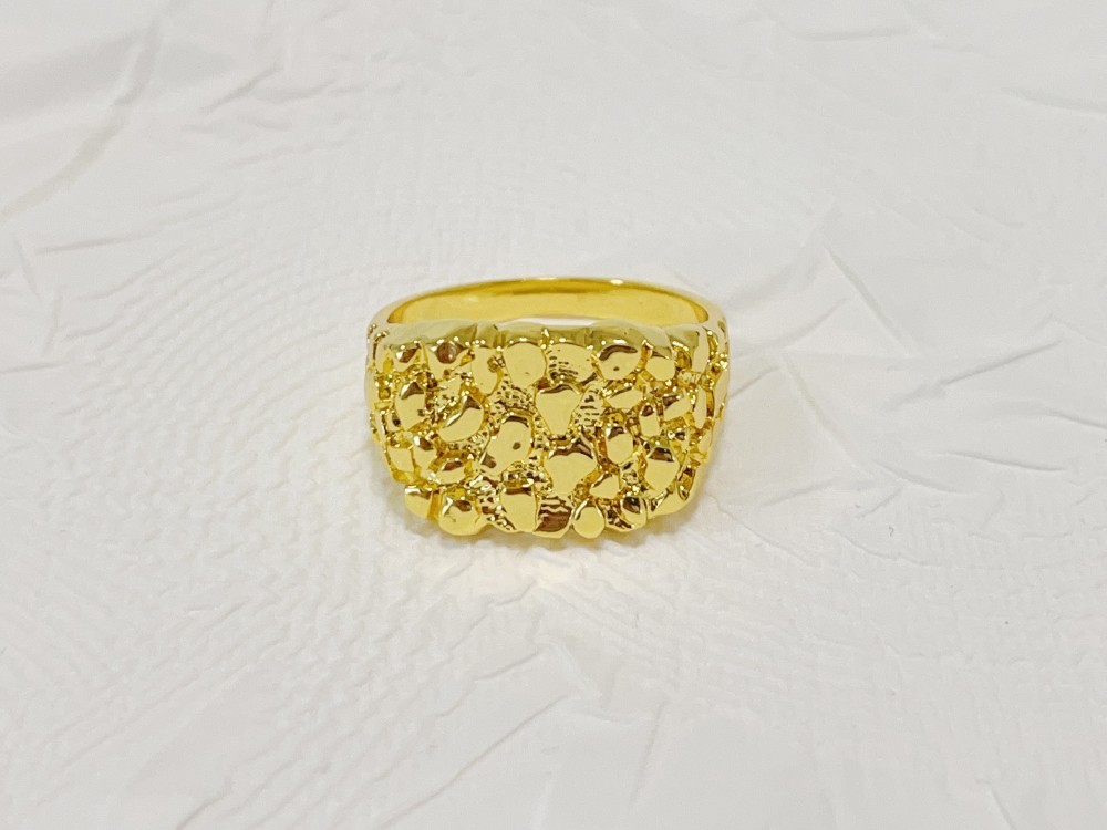 SOLID Ring 14K Gold Large Square Nugget Yellow Gold US 12