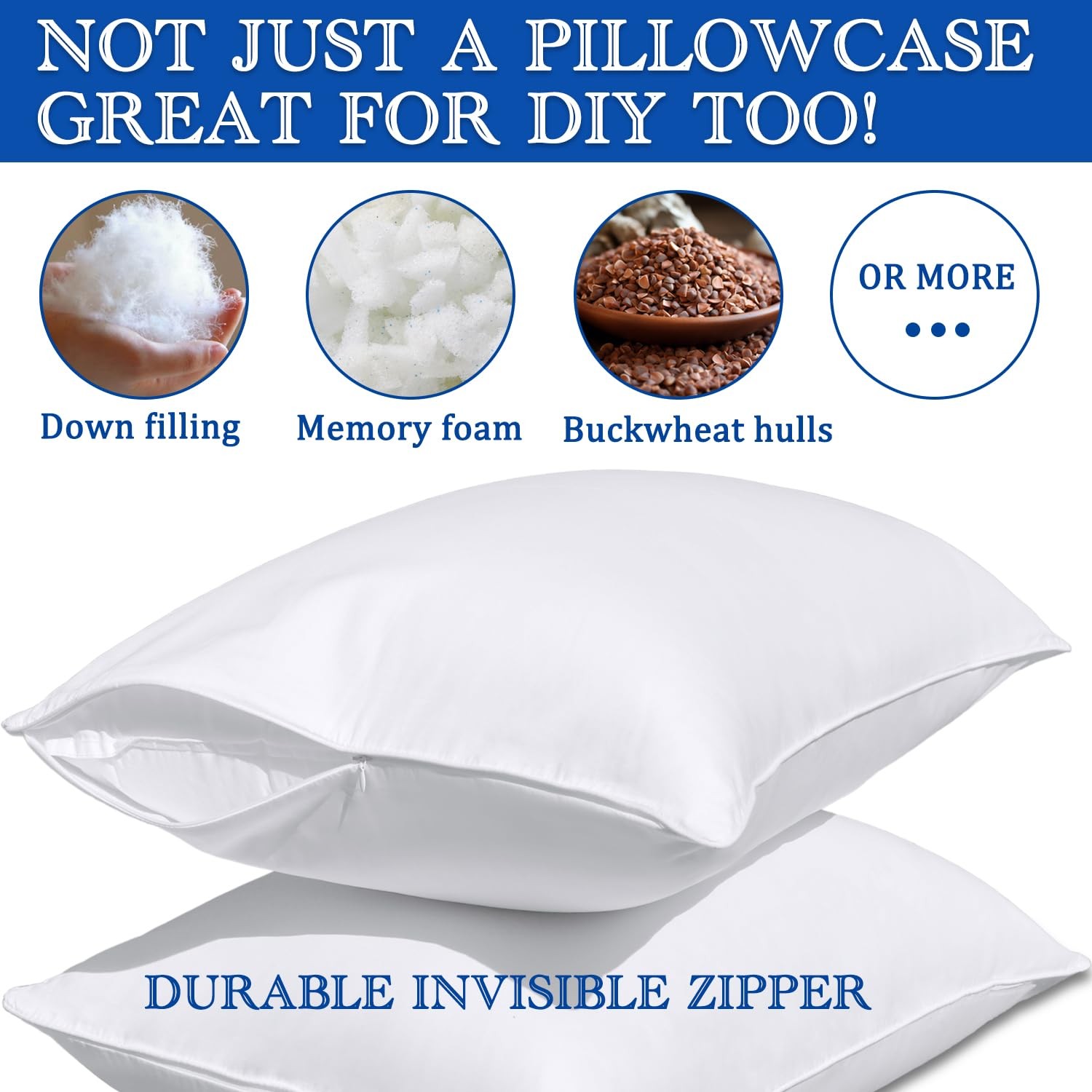 Precoco White Pillow Cases Standard Size-100% Cotton 2 Pack,
