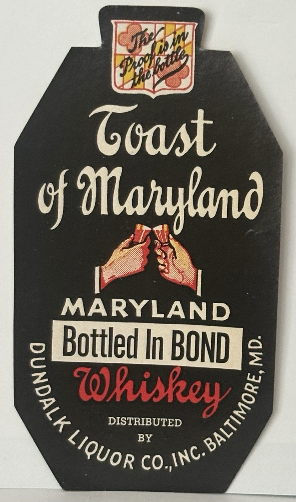 Vintage Dundalk Liquor Co. Whiskey Bottle Label Baltimore Maryland