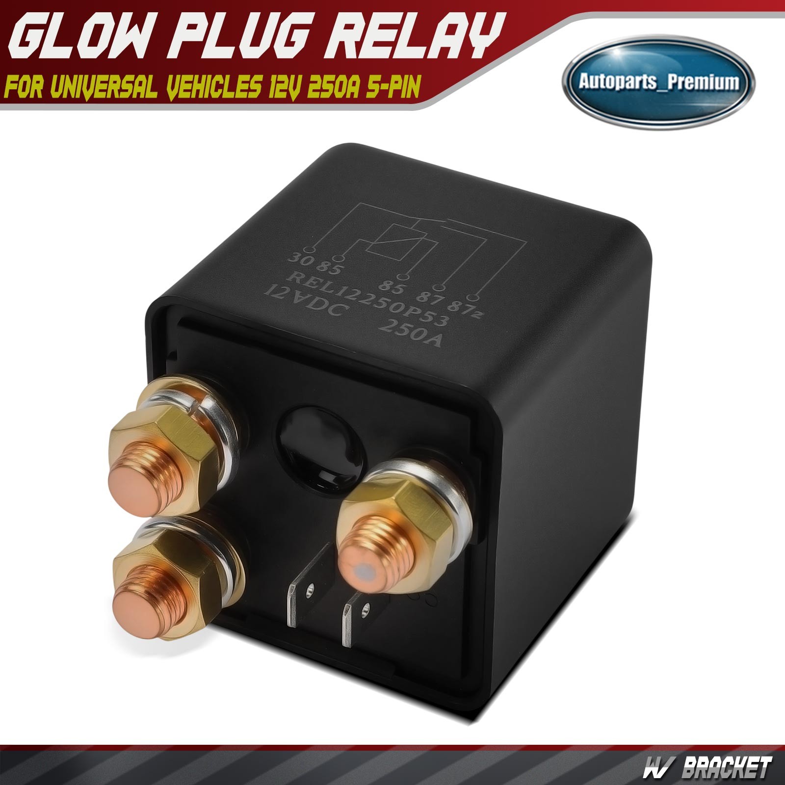 12V 250A 5-Pin Relay with Plastic Bracket for Universal Trucks Scooter Vehicles