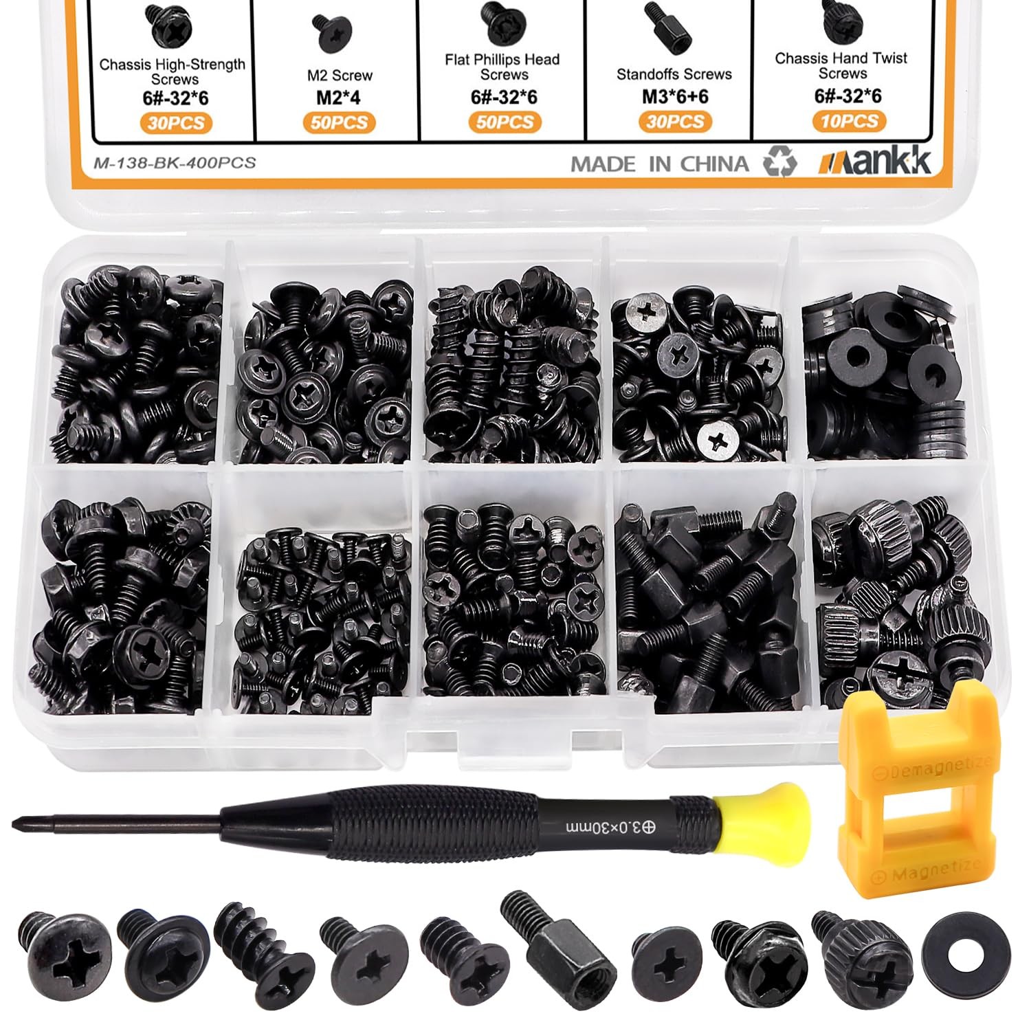 mankk 400PCS Computer Screws Motherboard Standoffs, PC 400PCS, Black-400PCS