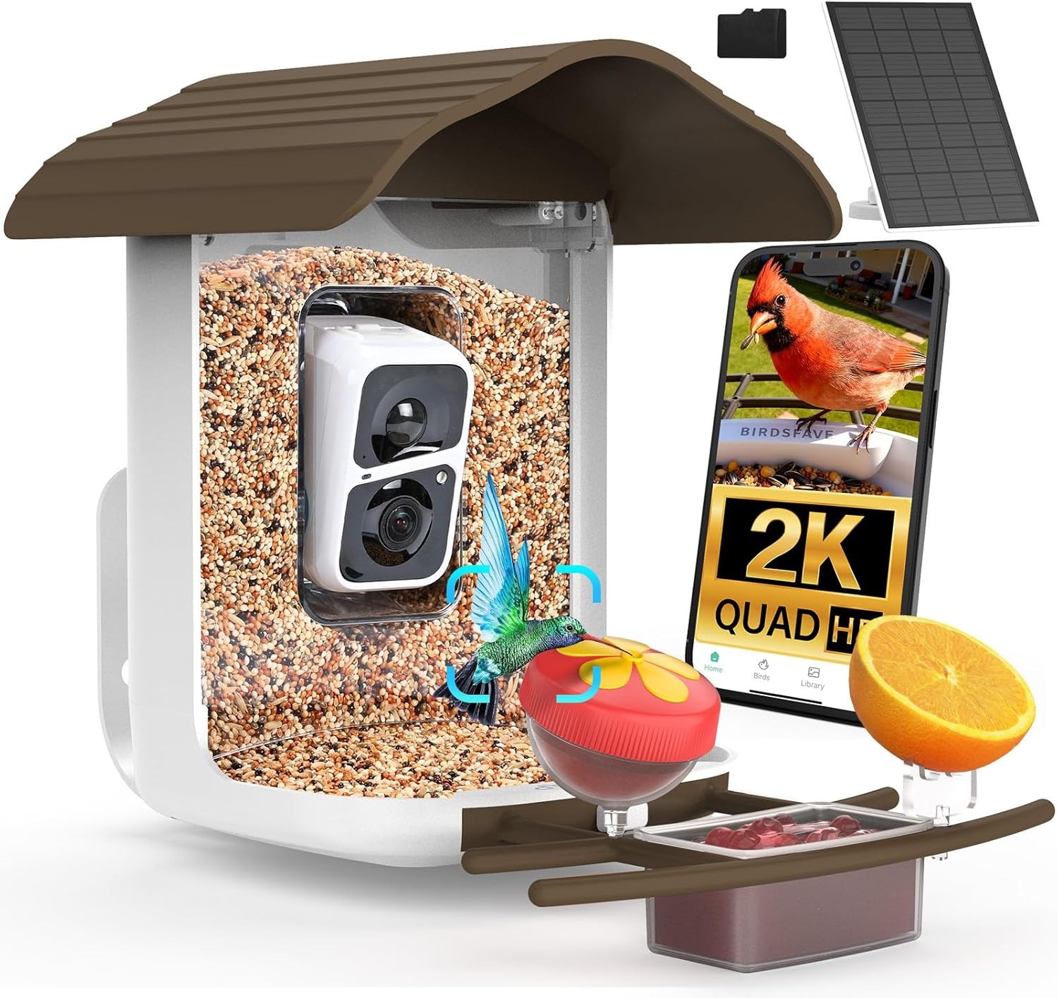 Birdsnap PAV-Bird Feeder with Camera 2K HD with 64GB Card Dark Brown NEW
