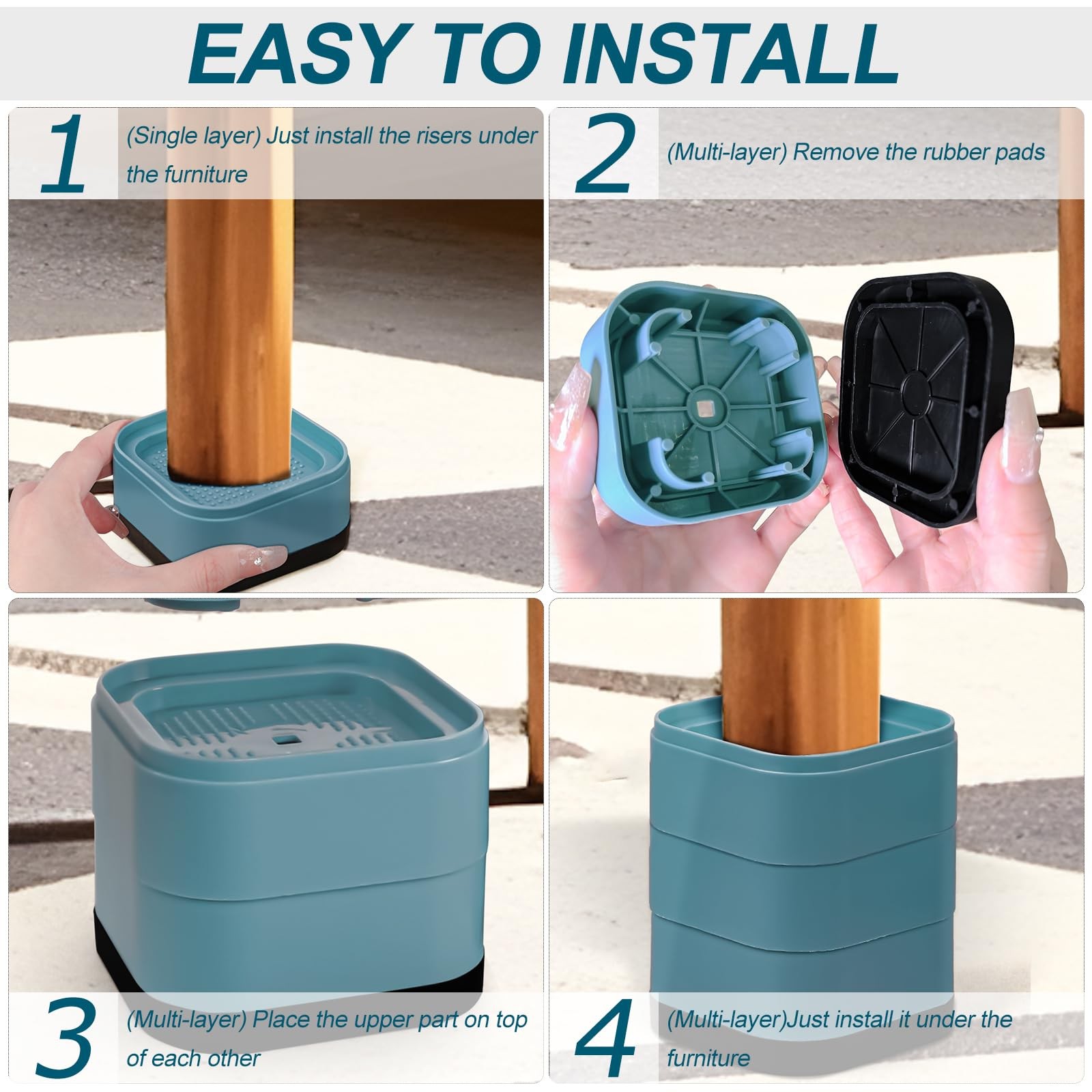 12 Pack Furniture Risers, Adjustable Bed Risers Heavy Duty Stackable Bed Raiser