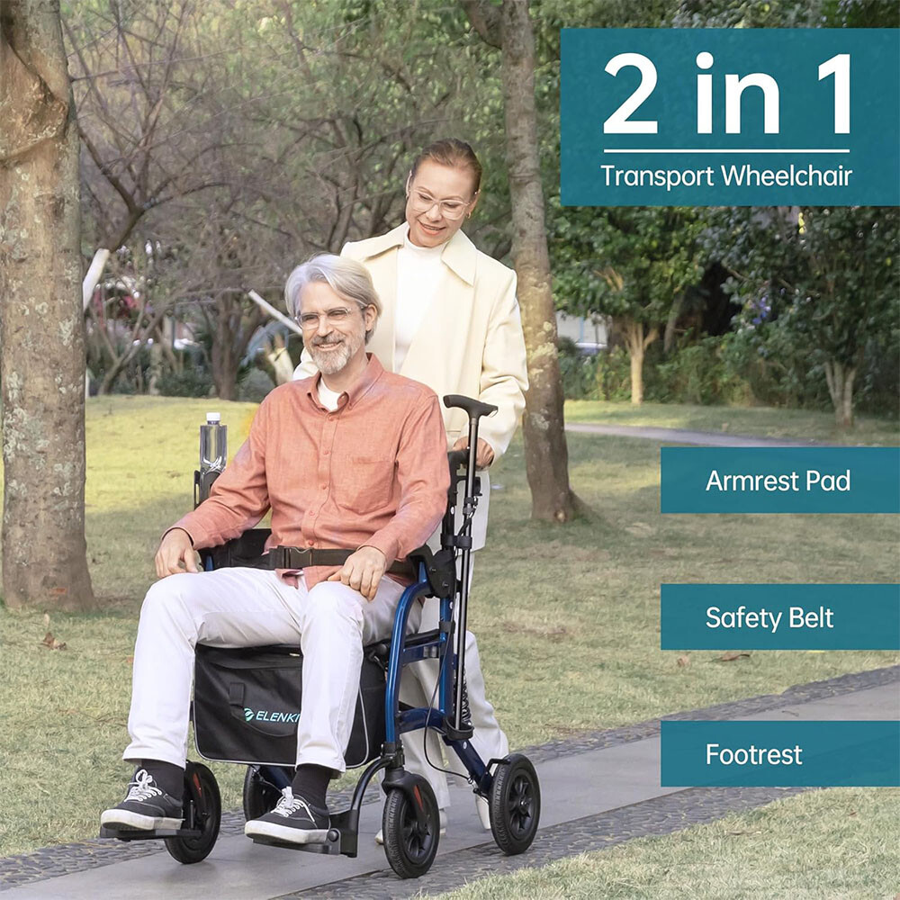 2 in 1 All-Terrain ELENKER Wheelchair Deluxe Medical Aid Rollator Walker Rolling