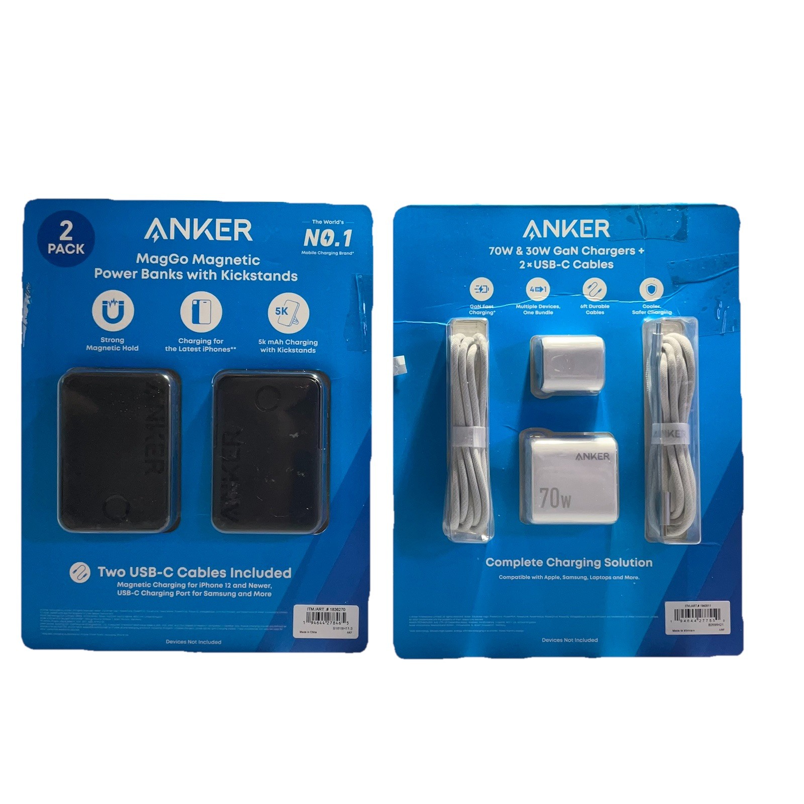 Anker 70W/30W Wall Chargers & Power Banks Bundle (lot of 2) 2 6ft USB C-C Cables